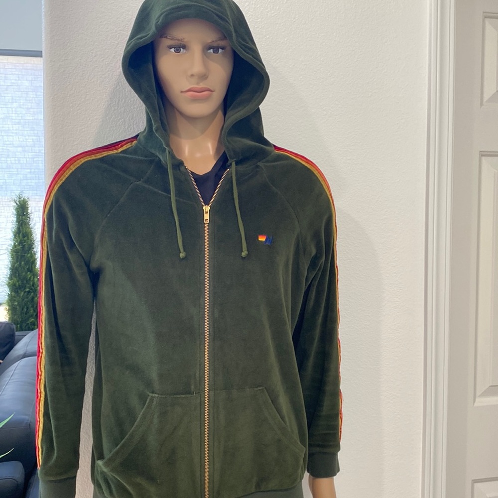Mens Aviator Nation Green hoodie Jacket in Size L